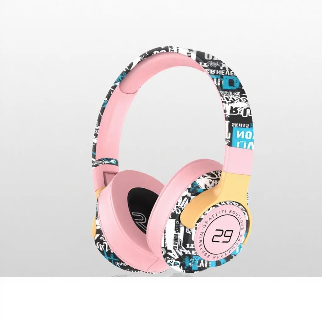 Painted Over-Ear Wireless Headphones with FM Radio and Foldable Design