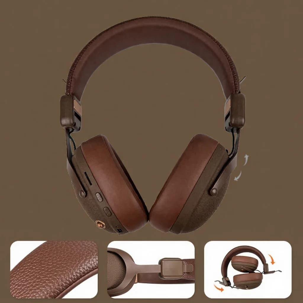 Retro brezžične slušalke prek ušes z Bluetooth 5.4 in dolgo avtonomijo