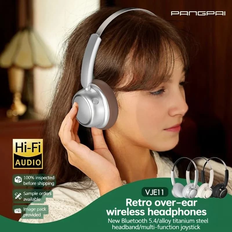 Retro brezžične Bluetooth slušalke z kovinskim naglavnim trakom in dolgo avtonomijo