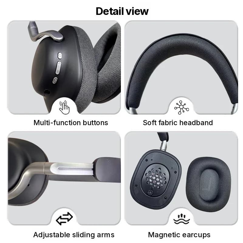 Wireless Over-Ear Headphones with Active Noise Cancelling and Magnetic Earcups