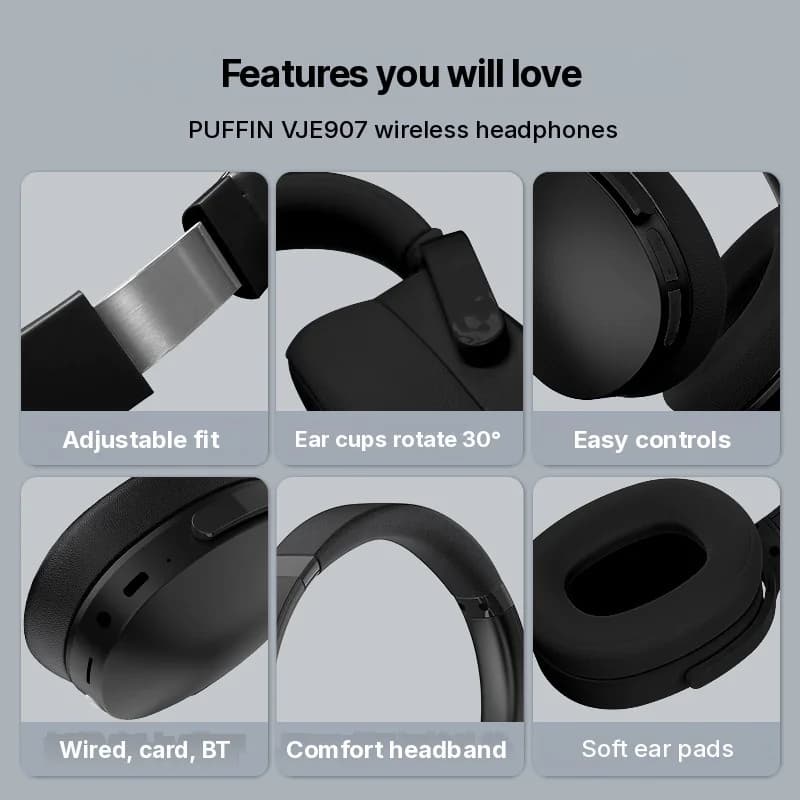 Brezžične Bluetooth slušalke čez uho s tremi EQ načini in mikrofonom