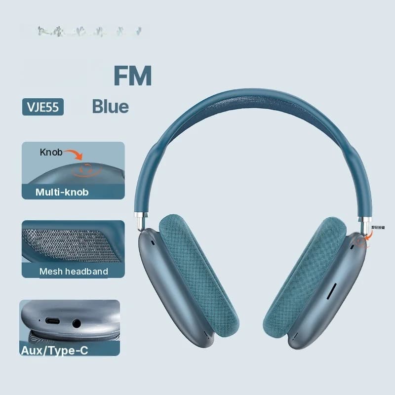 Slušalke Bluetooth 5.4 čez uho z rotacijskim gumbom in FM radijem