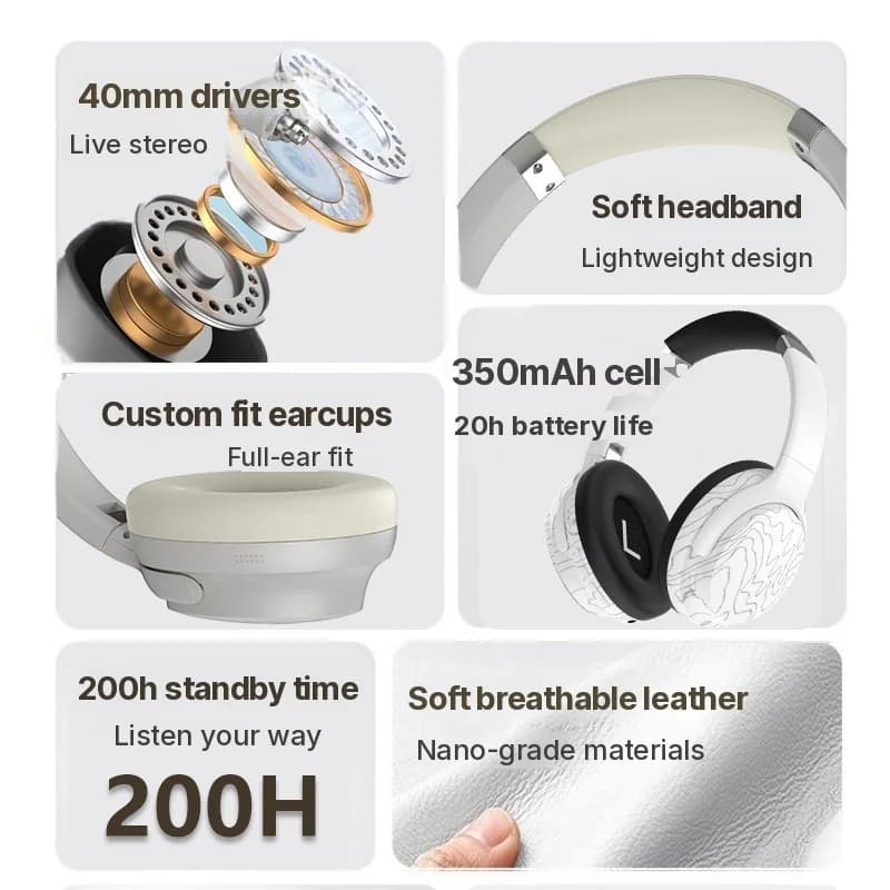 Wireless Bluetooth Over-Ear Headphones with Multi-EQ and Long Battery Life