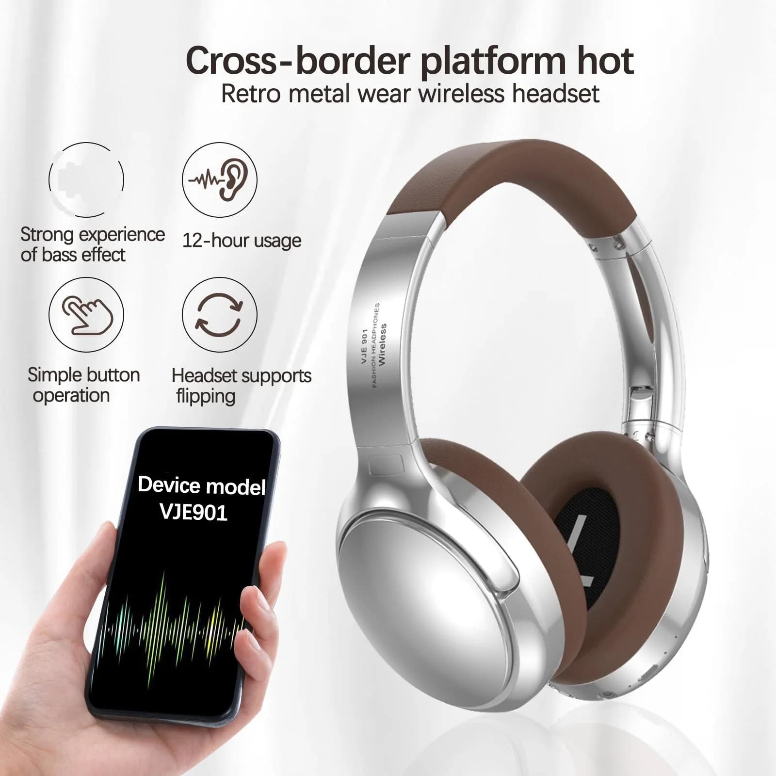 Retro brezžične Bluetooth slušalke čez uho s stereo zvokom