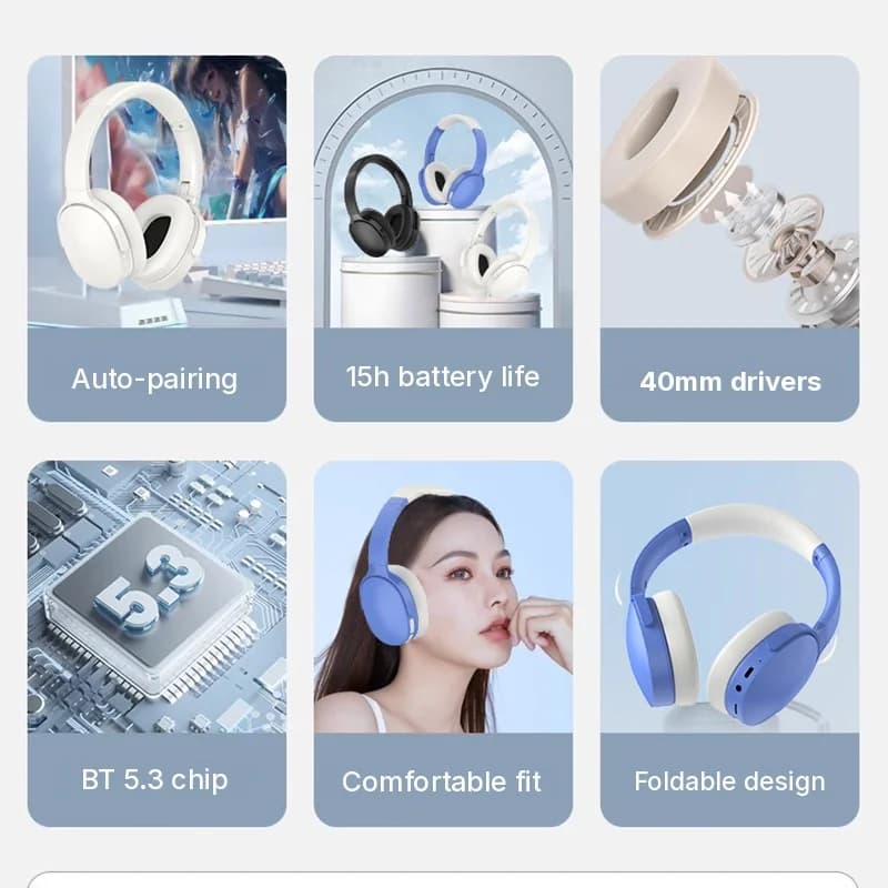 Brezžične Bluetooth slušalke čez uho z dolgo življenjsko dobo baterije