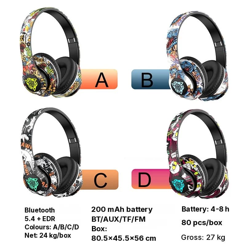 Brezžične Bluetooth slušalke z grafiti dizajnom, zložljive