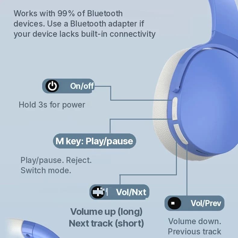Brezžične Bluetooth slušalke čez uho z dolgo življenjsko dobo baterije