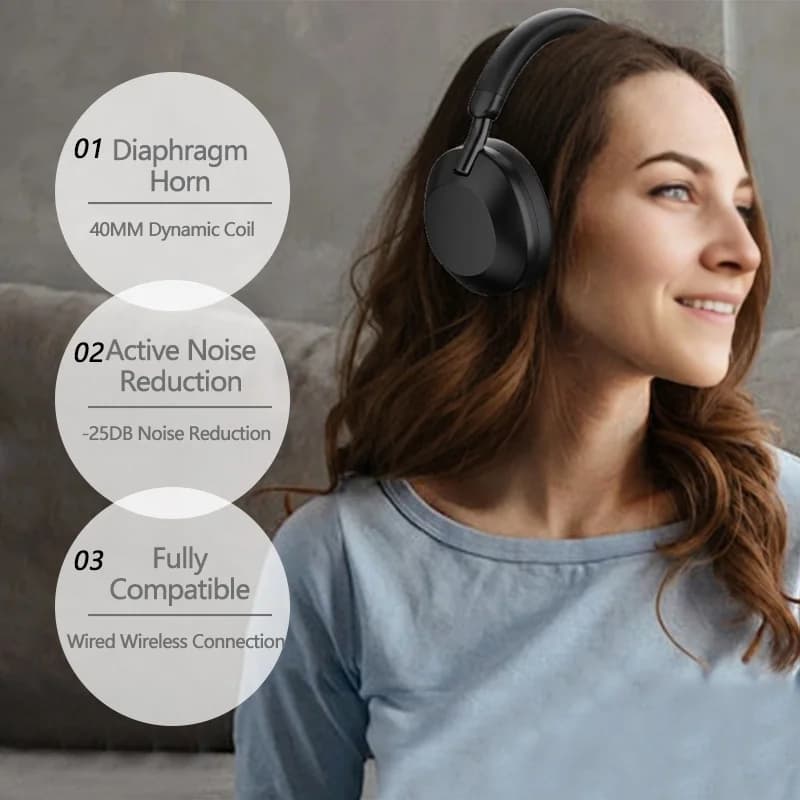 Brezžične slušalke Bluetooth 5.4 čez uho z aktivnim odpravljanjem hrupa
